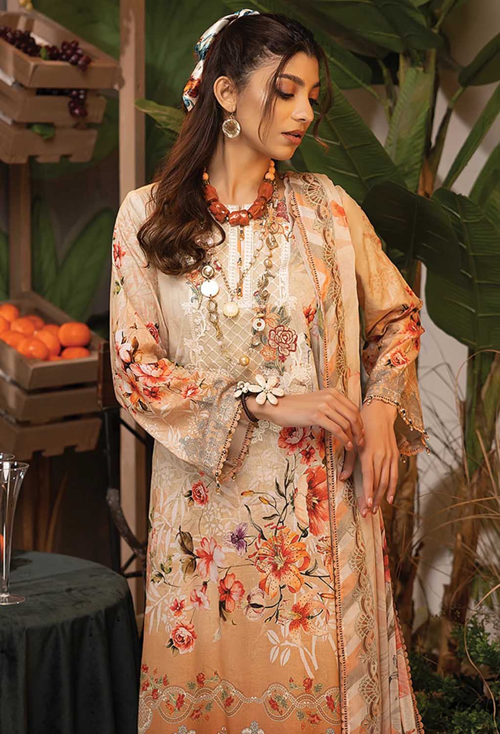 Adan's Libas Summer Fantasy Lawn Unstitched Pakistani Suit Peach