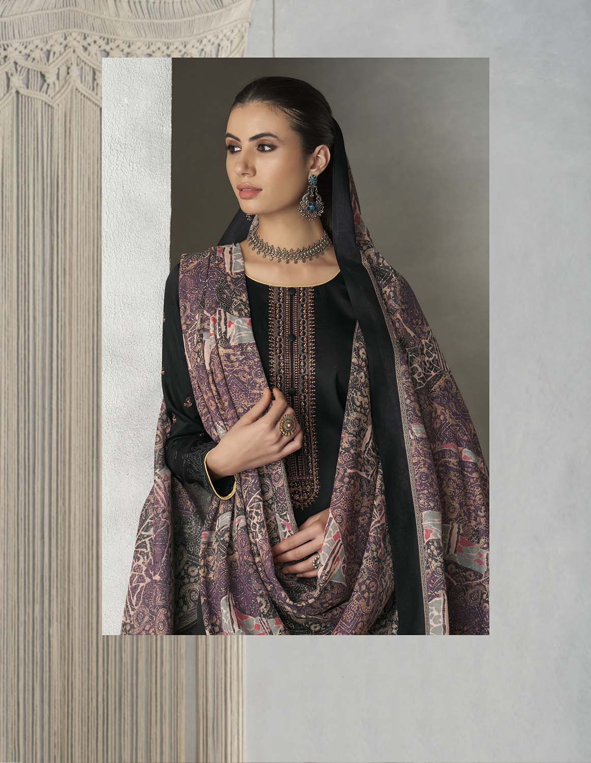 Pure Cotton Satin Unstitched Women Black Suit Material with Embroidery