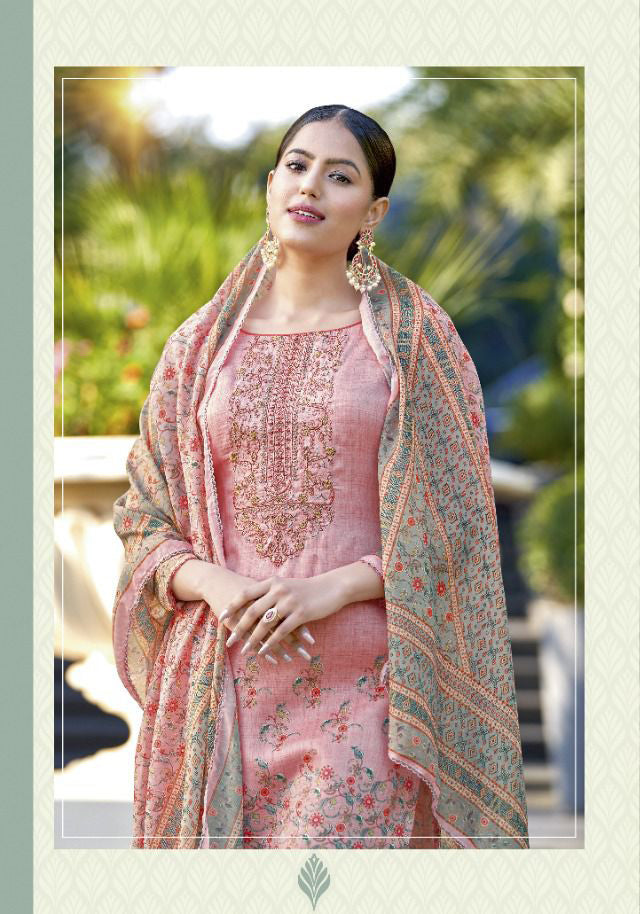 Alok Unstitched Pink Cotton Salwar Suits With Dupatta
