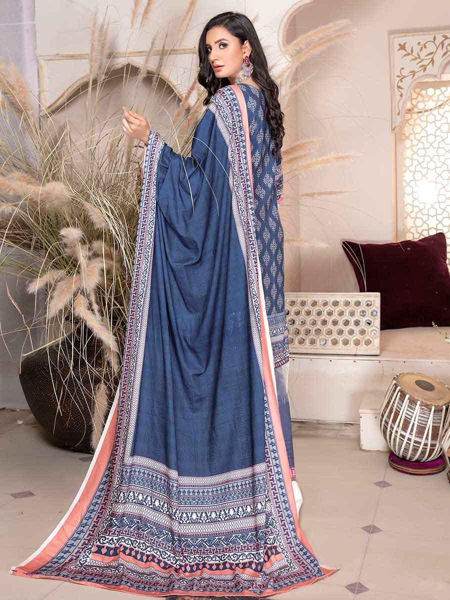 Blossom By Aalaya Unstitched Print and Embroidered Blue Winter Pakistani Suit