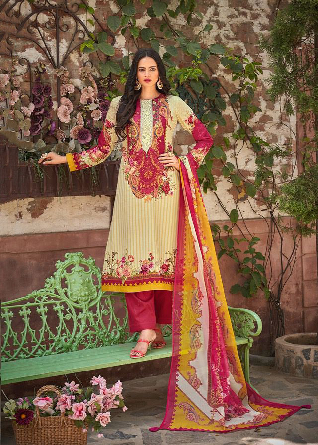 PRM Unstitched Jam Silk Suits With Fancy Embroidery