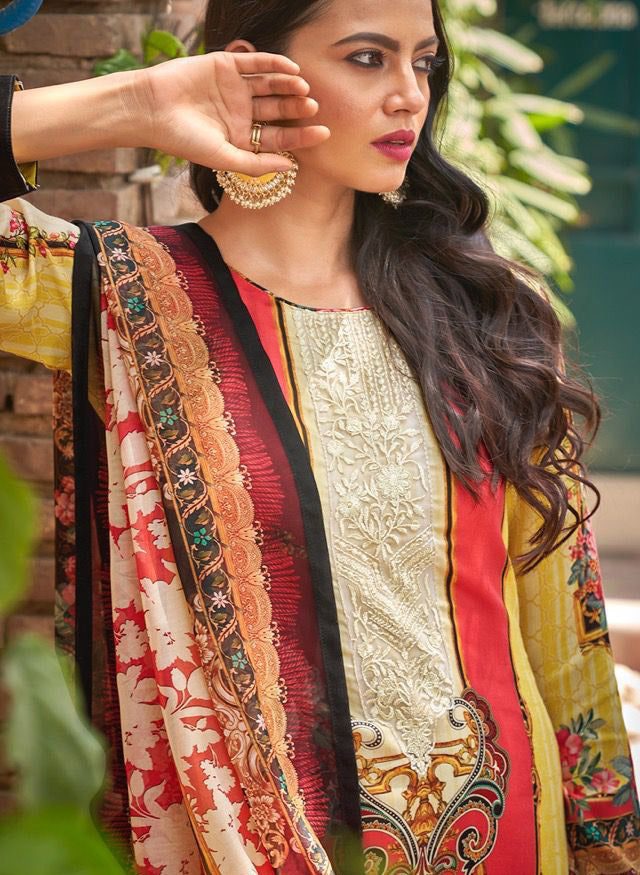 PRM Unstitched Jam Silk Suits With Fancy Embroidery