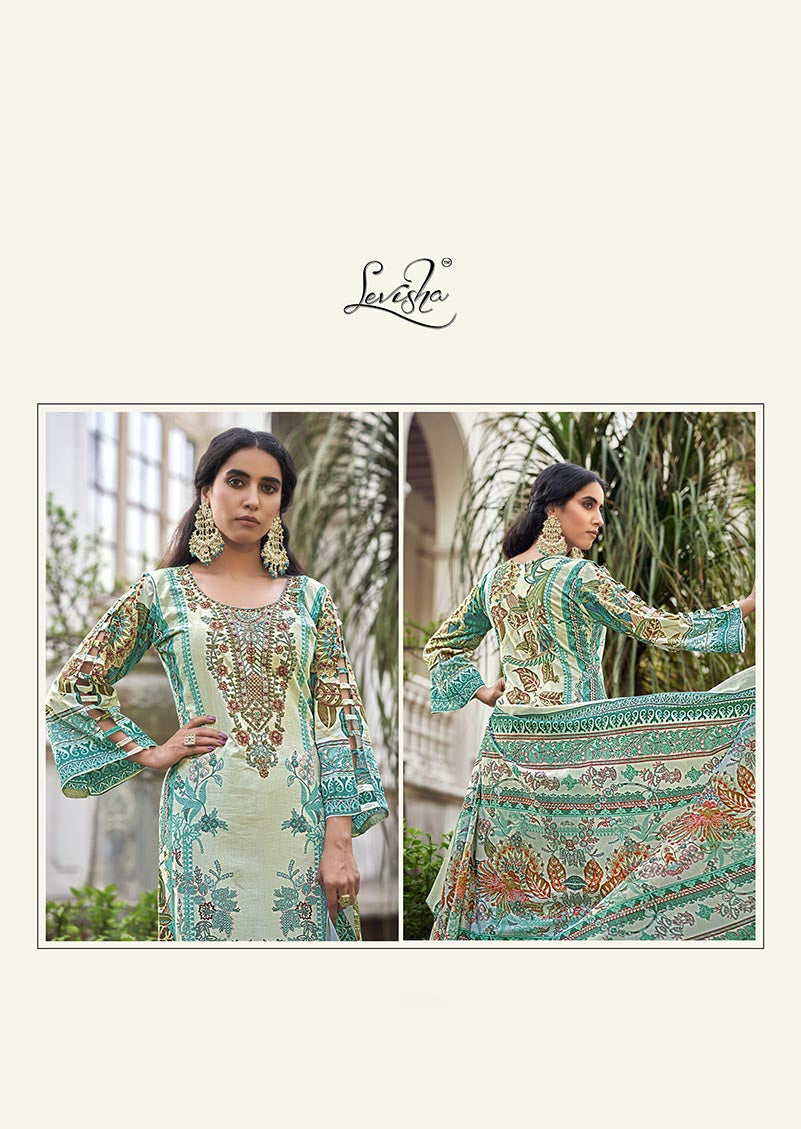 Levisha Pakistani Print Unstitched Cotton Suit Material Green