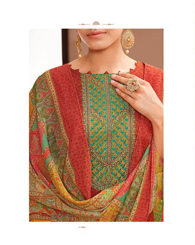 Lt Fabrics Cotton Printed Suit material with Embroidery