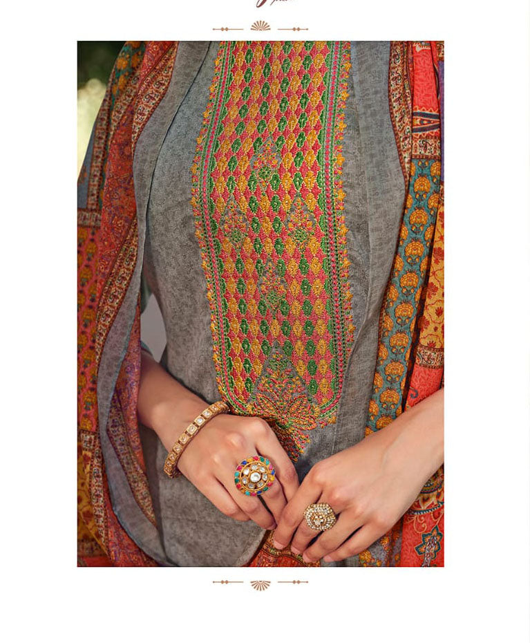 Lt Fabrics Cotton Printed Suit material with Embroidery