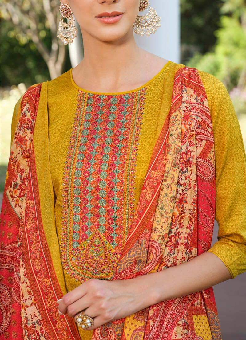 Lt Fabrics Cotton Printed Suit material with Embroidery