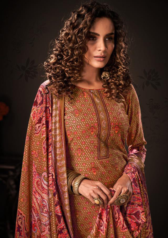 Printed Unstitched Winter Velvet Suit Dress Material for Women