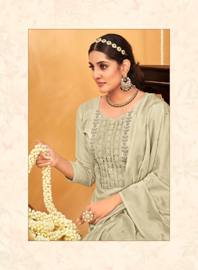 Unstitched Party Wear Chinon Dress Material Suits