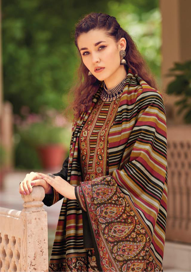 Handloom Pashmina Black Ladies Winter Salwar Suit