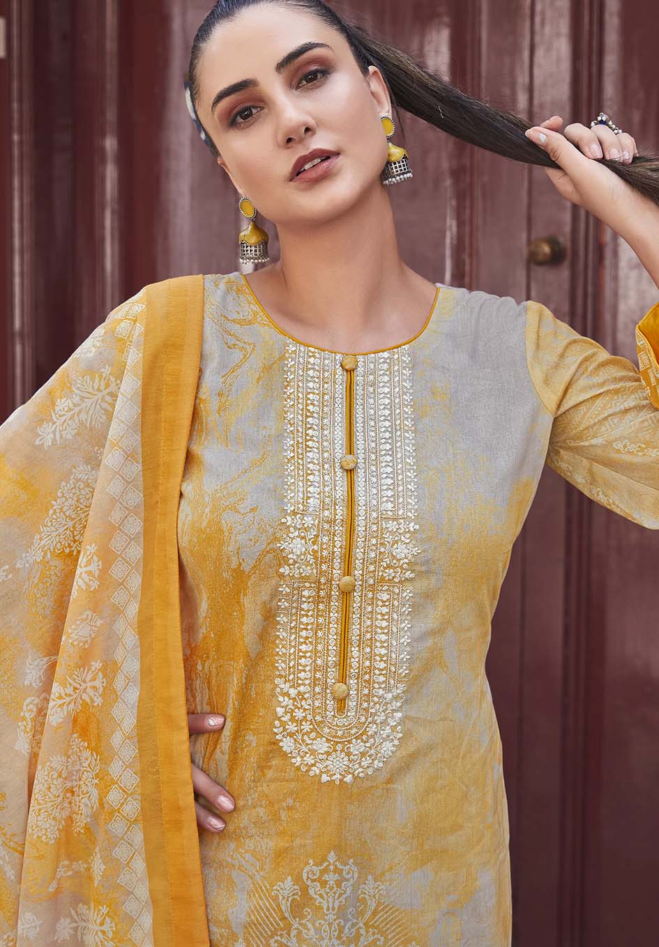Mumtaz Pure Lawn Cotton Unstitched Suit Material with Embroidery