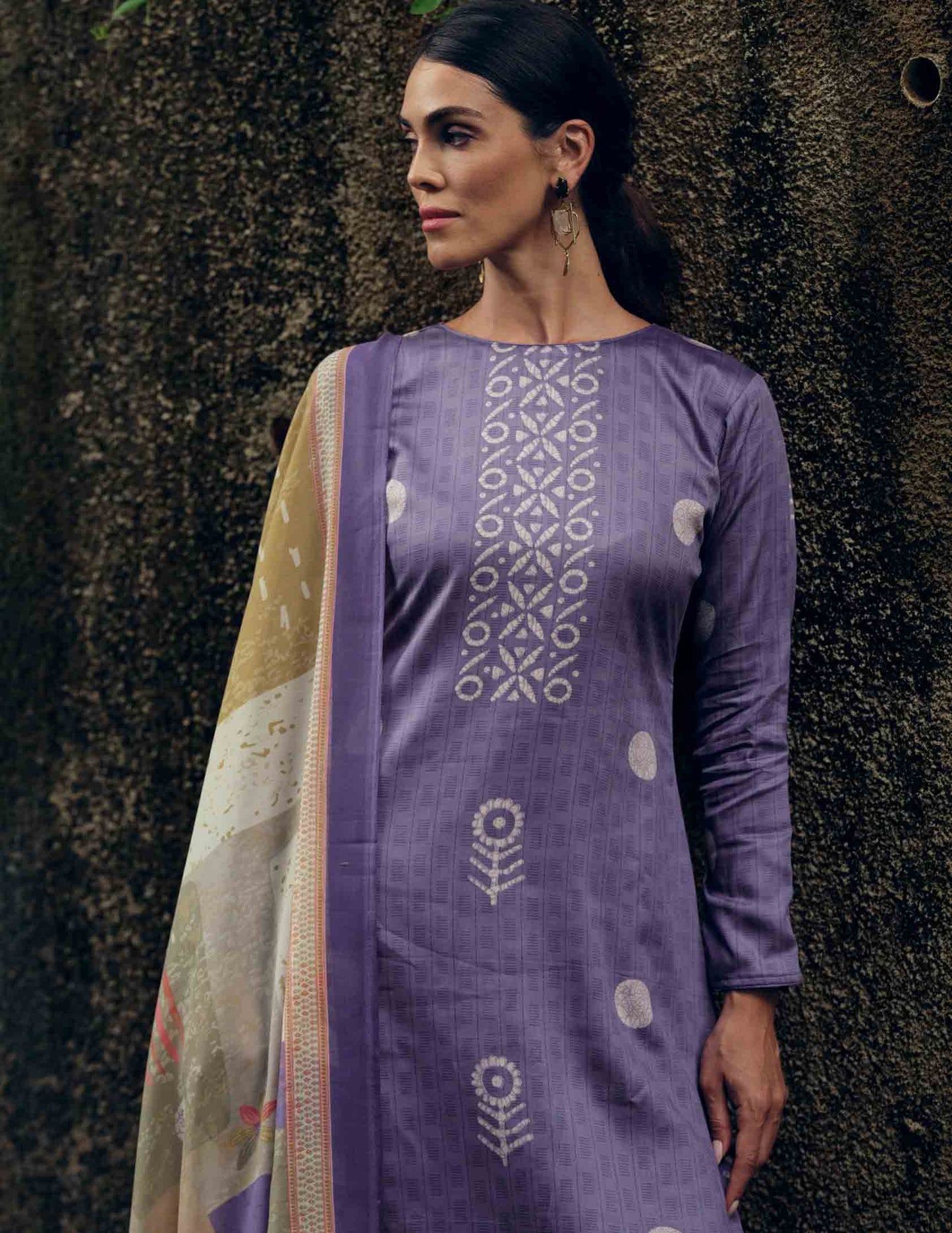 Pure Cotton Silk Mauve Unstitched Ladies Suit Material With Embroidery