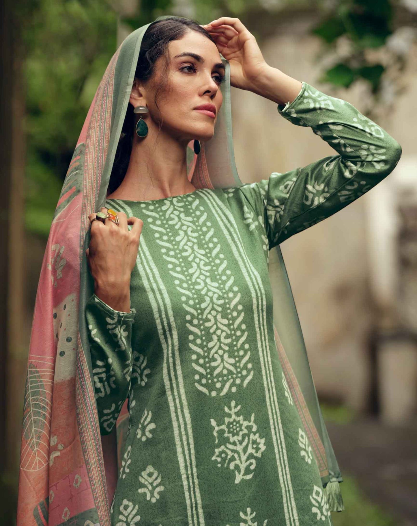 Pure Cotton Silk Green Unstitched Ladies Suit Material With Embroidery