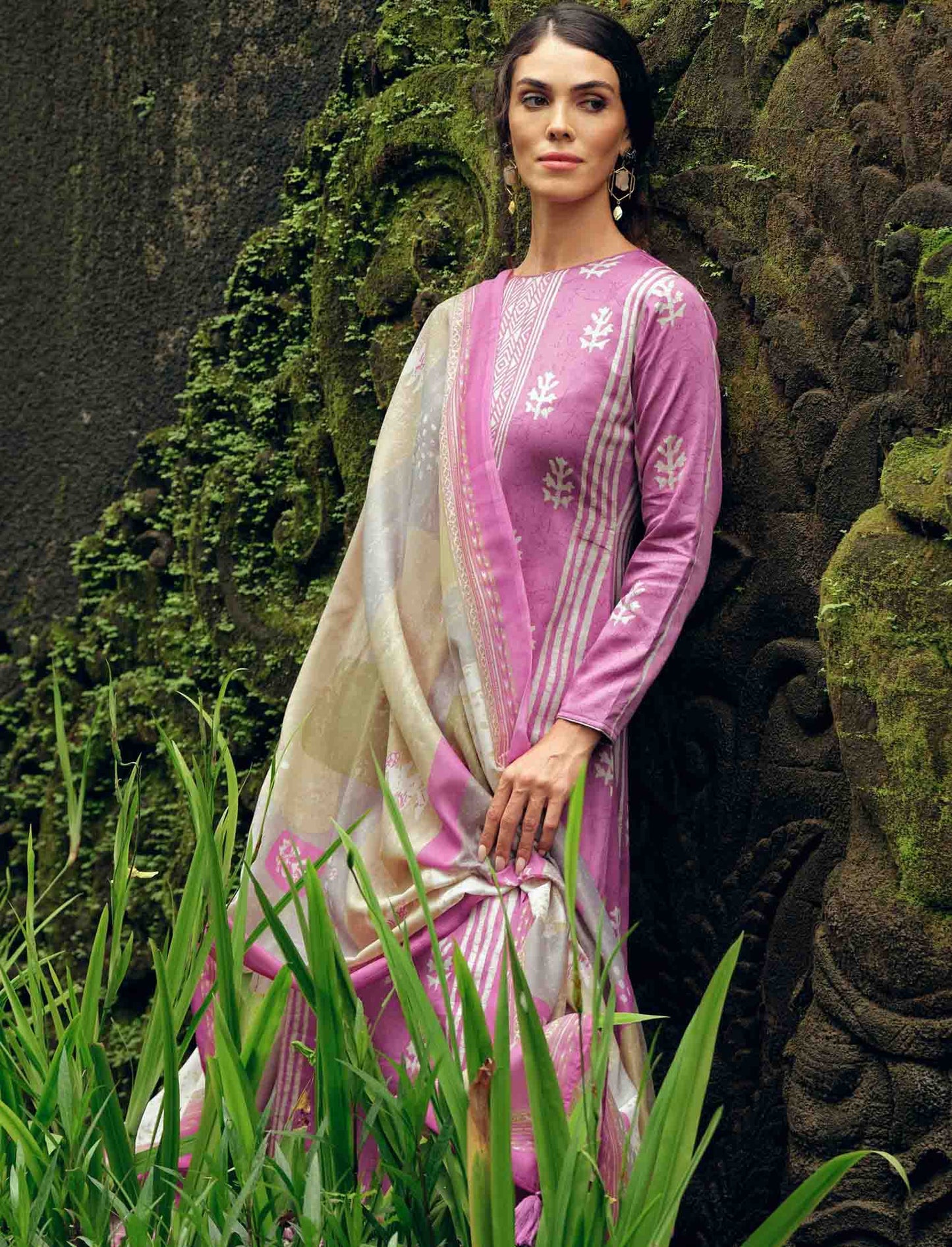 Pure Cotton Silk Purple Unstitched Ladies Suit Material With Embroidery