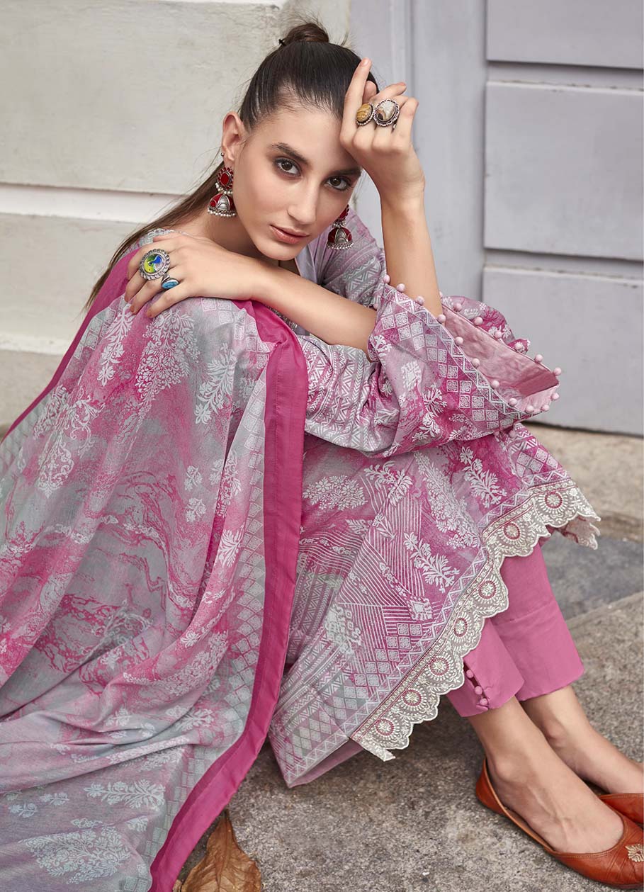 Mumtaz Pure Lawn Cotton Unstitched Suit Material with Embroidery