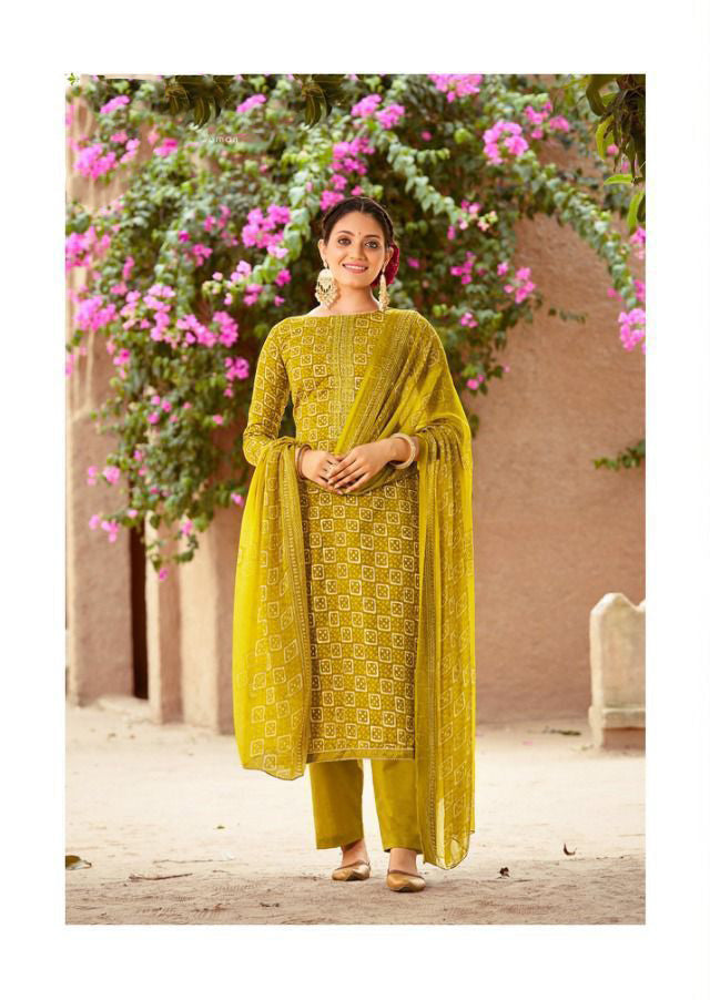 Sujyoti Unstitched Slub Cotton Printed Suit With Embroidery