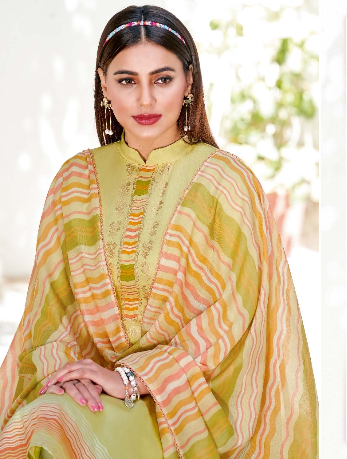 Alok Karachi Green Unstitched Cotton Salwar Suits Dress Material