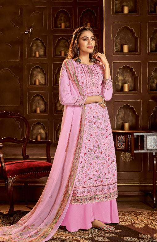 Alok Karachi Unstitched Cotton Pink Salwar Suit Dress Material with Chiffon Dupatta