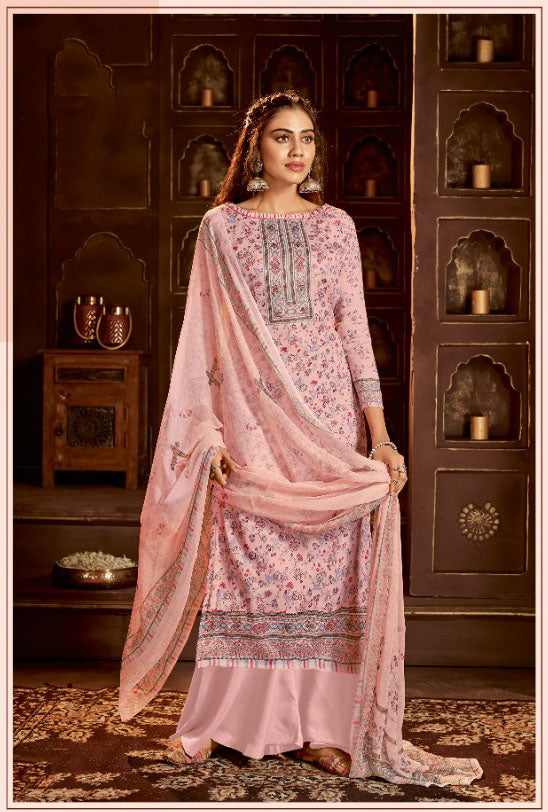 Alok Karachi Unstitched Cotton Salwar Suit Dress Material with Chiffon Dupatta