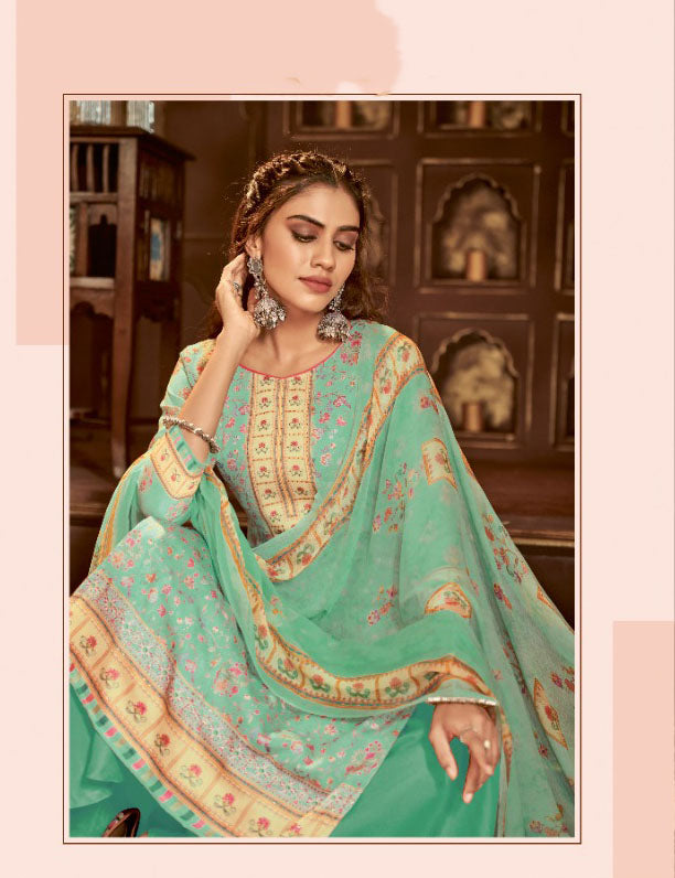 Alok Karachi Unstitched Cotton Salwar Suit Dress Material with Chiffon Dupatta