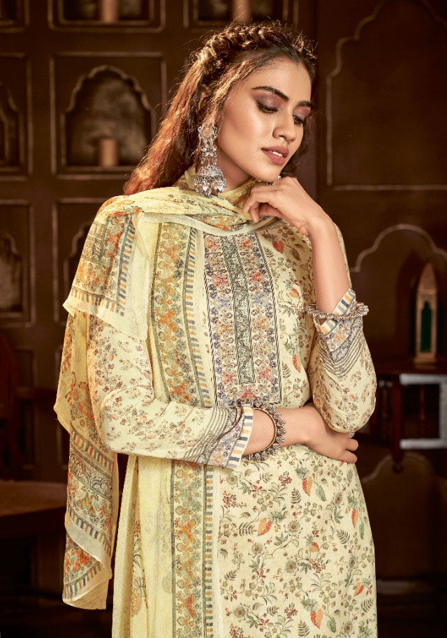 Alok Karachi Unstitched Cotton Salwar Suit Dress Material with Chiffon Dupatta