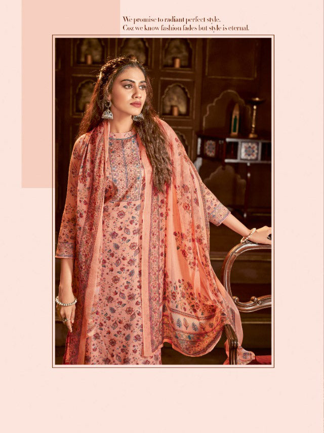 Alok Karachi Unstitched Cotton Salwar Suit Dress Material with Chiffon Dupatta