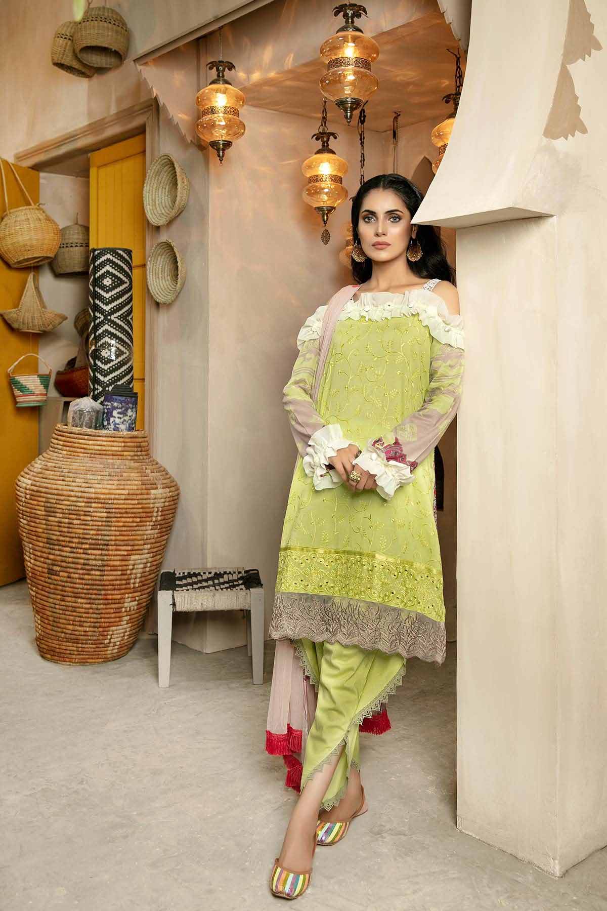 Bin Rashid Lawn Chikankari Pakistani Green Suit Collection