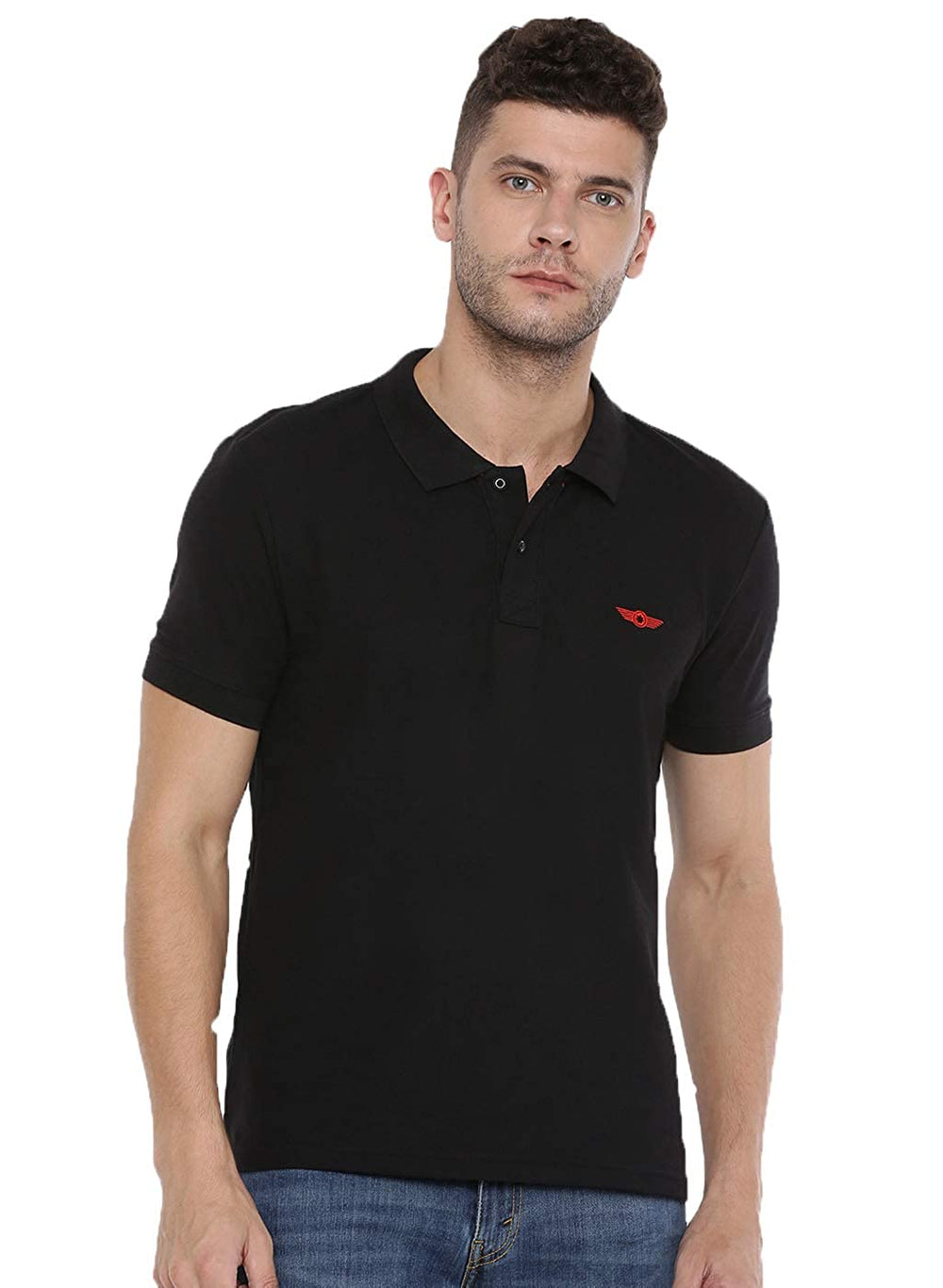 Black Slim Fit Polo Neck T-Shirt with collar for Men