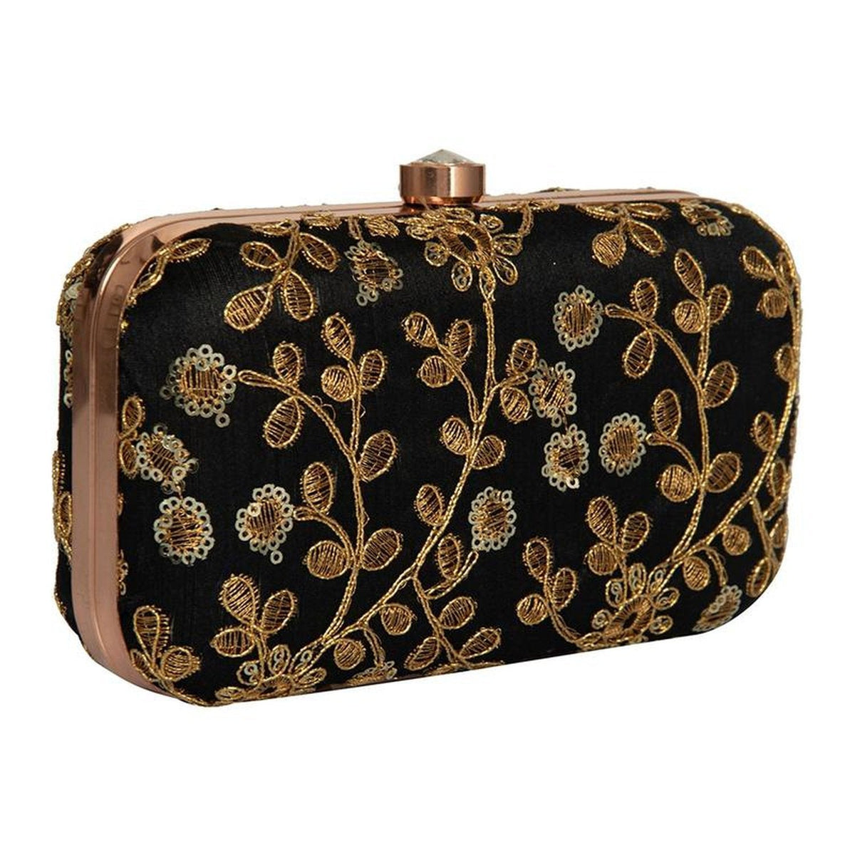 Black with Golden Embroidery Party wear Designer Women Clutch