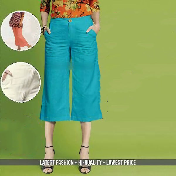 Blue Linen Cotton Culottes Pants for women