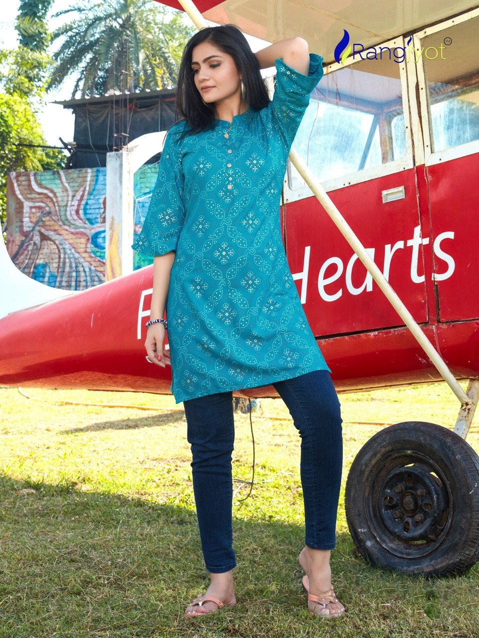 Blue Rayon Short Kurta for Women