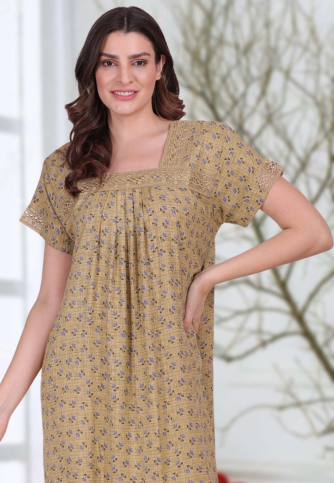 Branded Cotton Long Brown Nighty for Women