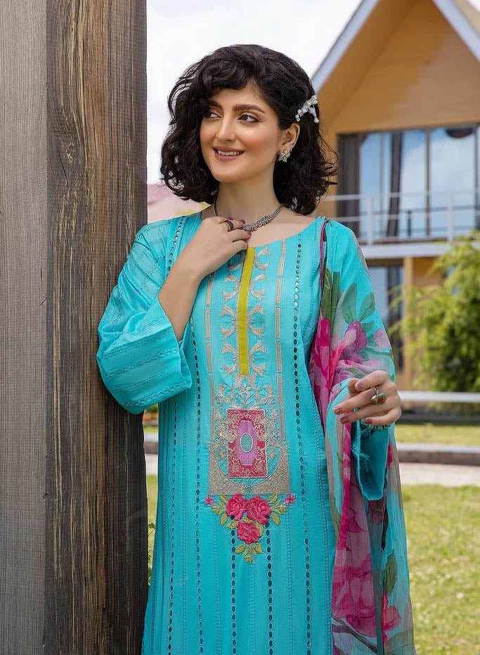 Charizma Pure Lawn Embroidered Unstitched Blue Pakistani Suit