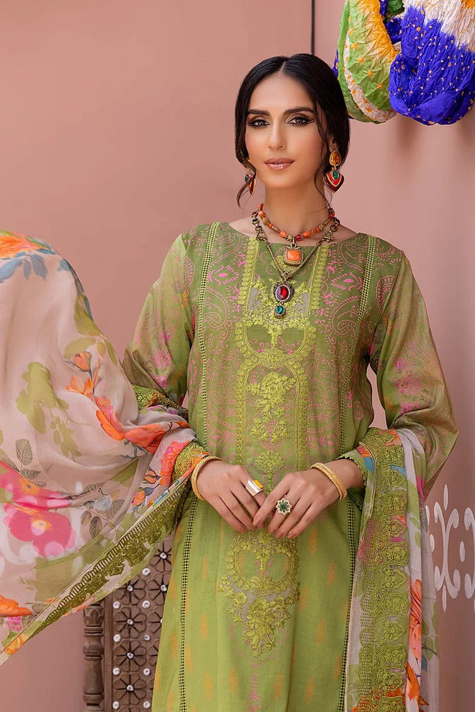 Charizma Unstitched Pakistani Lawn Suit With Chiffon Dupatta