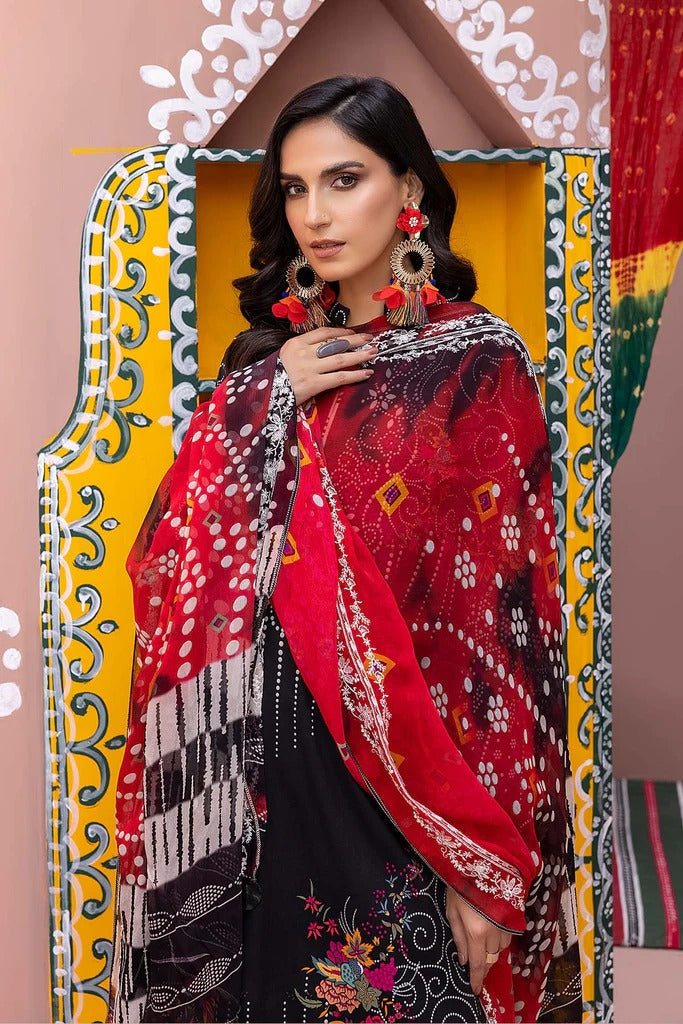Charizma Unstitched Pakistani Lawn Suit With Chiffon Dupatta