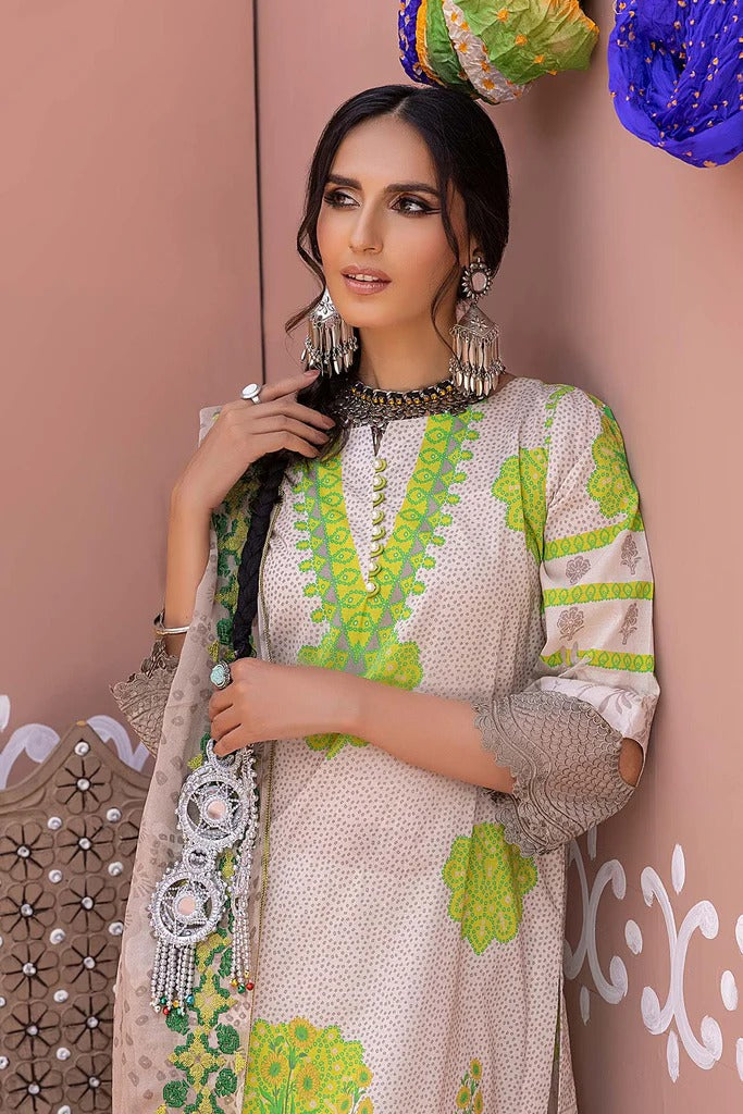 Charizma Unstitched Pakistani Lawn Suit With Chiffon Dupatta