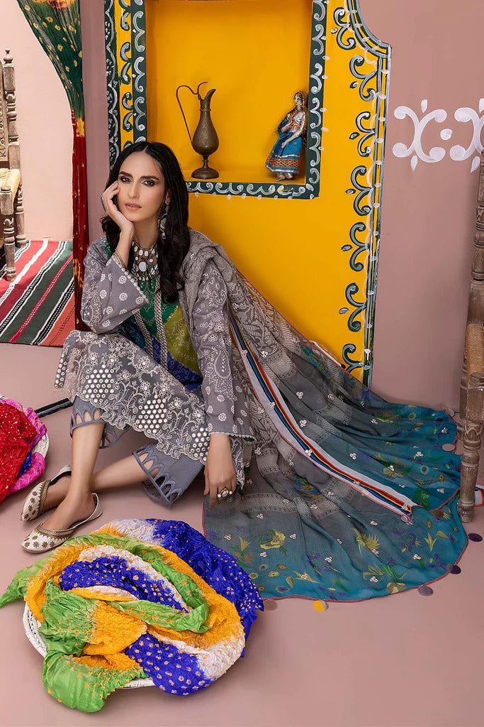Charizma Unstitched Pakistani Lawn Suit With Chiffon Dupatta
