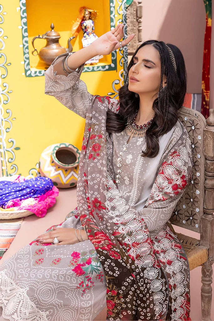 Charizma Unstitched Pakistani Lawn Suit With Chiffon Dupatta