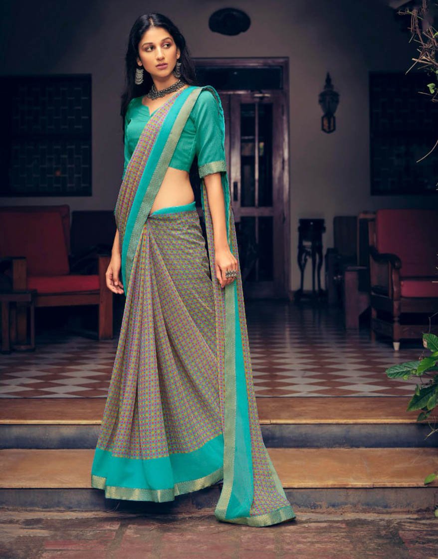 Chiffon Printed Fancy Lace Border Saree for Women