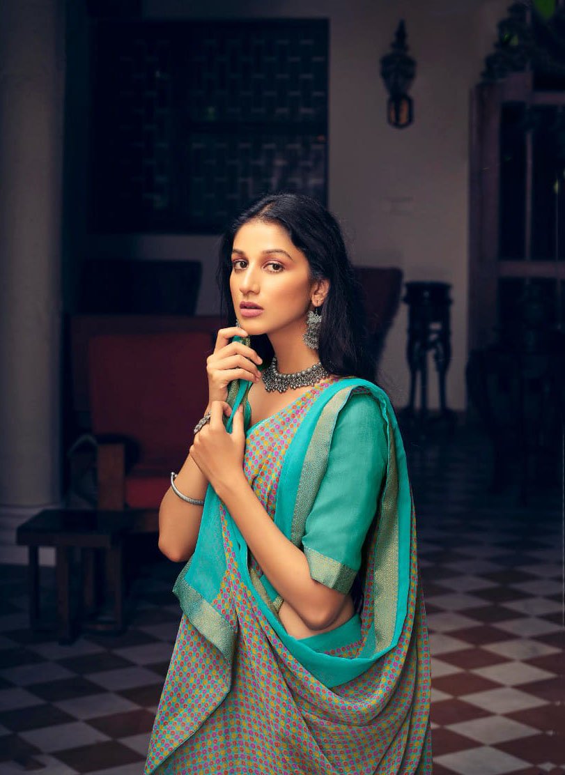 Chiffon Printed Fancy Lace Border Saree for Women