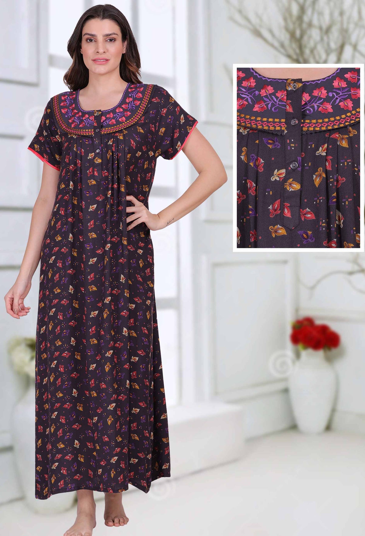 Cotton Alpine Long Nighty Black for Woman