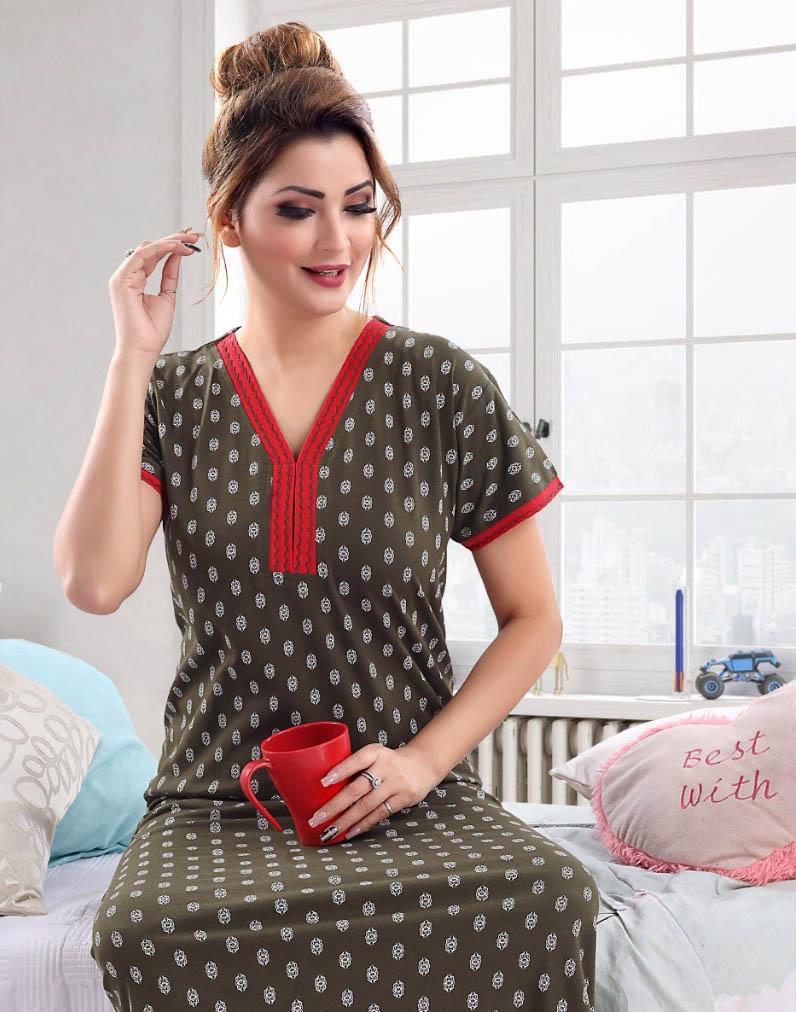 Cotton Dark Green Long Nighty Nightgown for Women