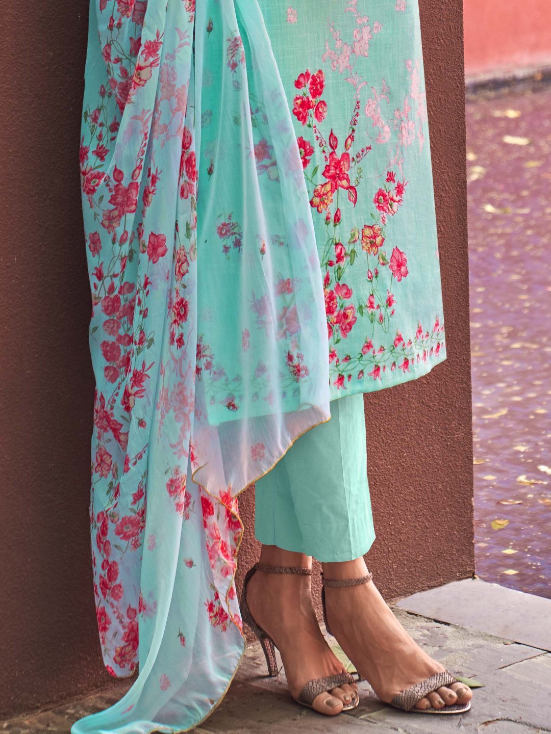 Cotton Linen Green Printed Unstitched Suit Material