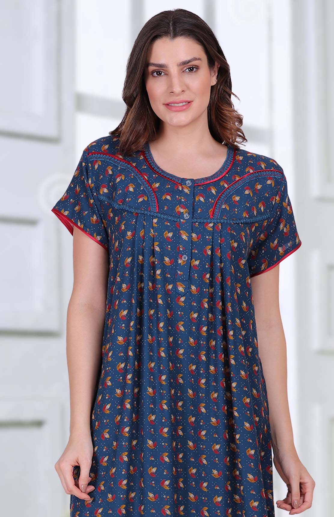 Cotton Long Blue Nighty for ladies