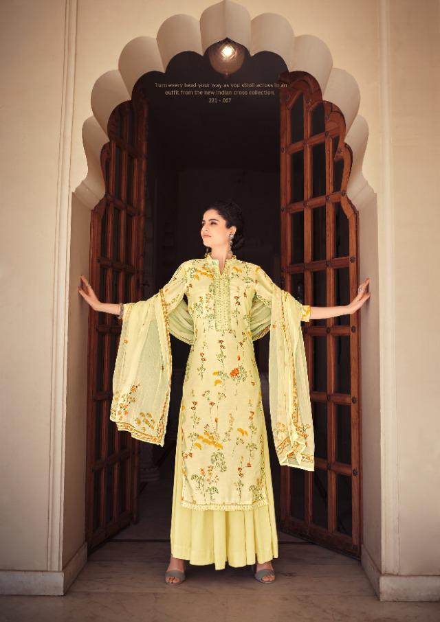 Cotton Silk Floral Printed Light Yellow Suits Dress Material for Women