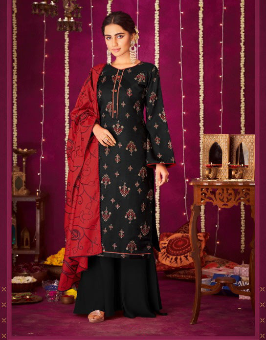 Cotton Suit Red And Black Suit Ladies Crimson Red And Black Batik