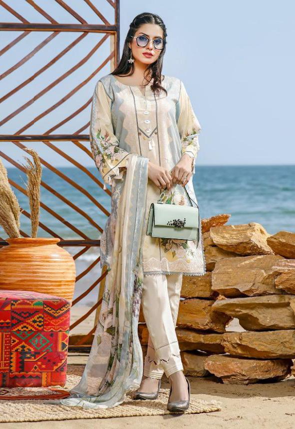 cotton dress with chiffon dupatta MINT COTTON PRINTED WITH CHIFFON DUPATTA Citystanja