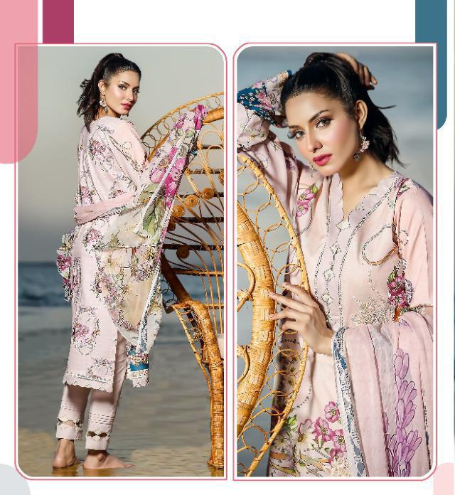 Cotton Unstitched Pakistani Dress Material with Chiffon Dupatta
