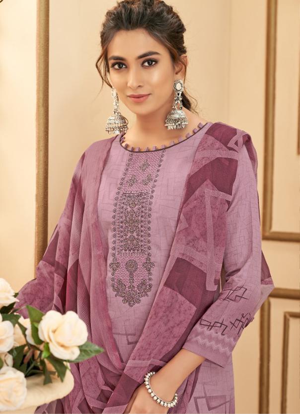 Cotton Unstitched Purple Salwar Suits Material with Chiffon Dupatta for Woman