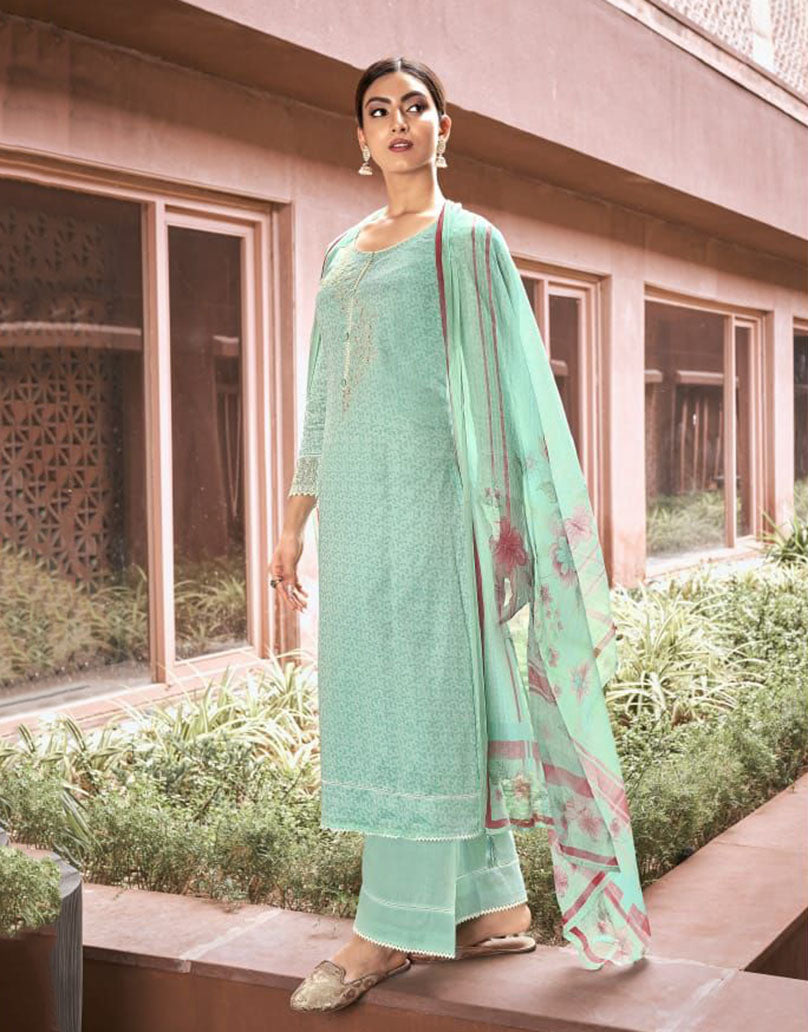 Women's Cotton Unstitched Salwar Suit Material with Chiffon Dupatta