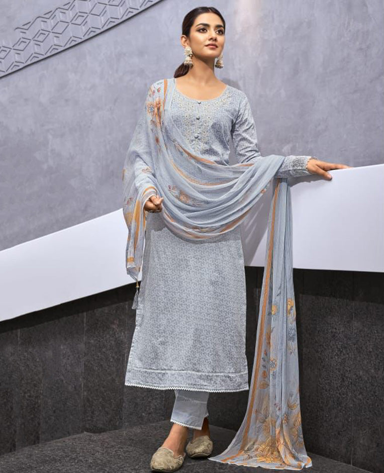 Cotton Unstitched Suit Material With Chiffon Dupatta